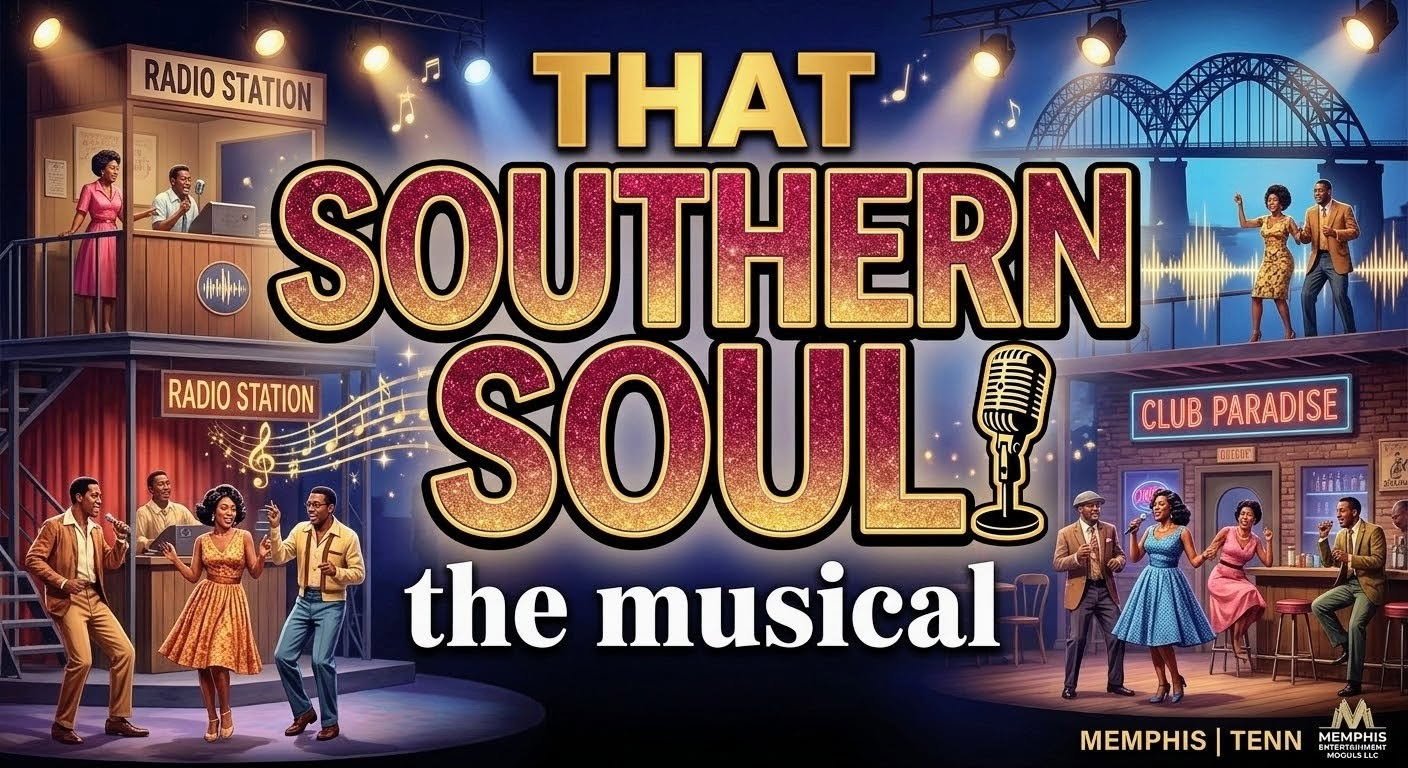 That Southern Soul Musical artwork with performers, a radio station, and Club Paradise.